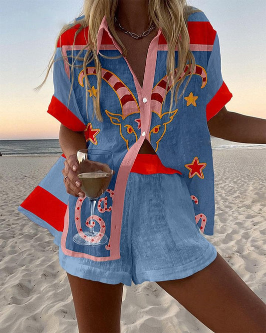 Jorelle™ | Conjunto de playa corto con estampado de cabra 