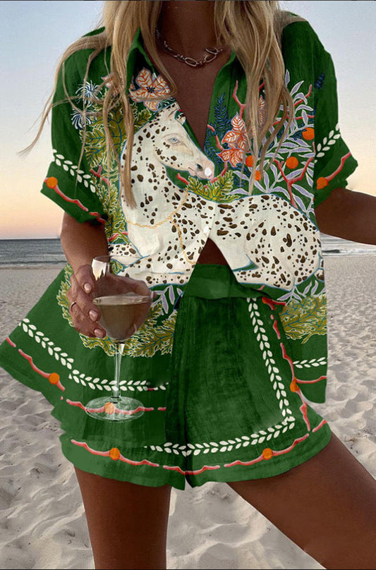 Céphira™ | Conjunto de playa corto con estampado de caballos 