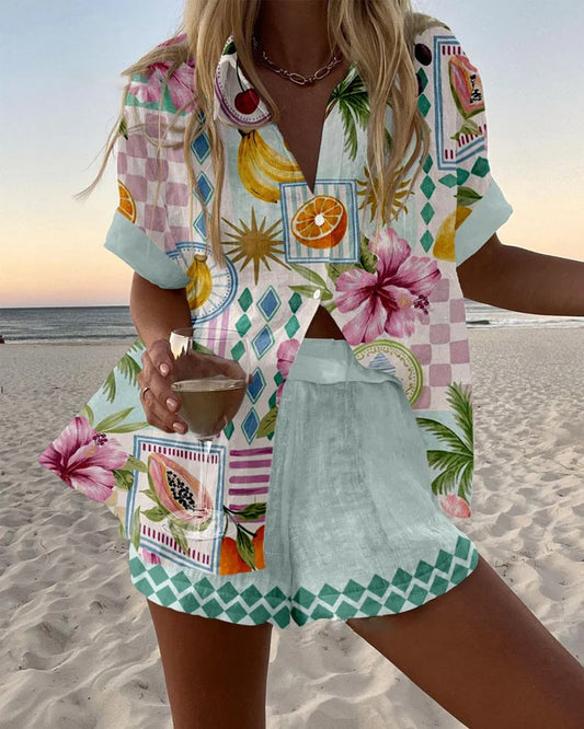 Maevin™ | Conjunto de playa corto con estampado de frutas