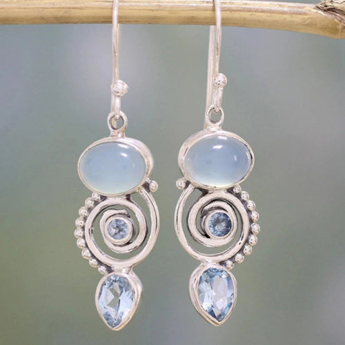 Exclusivos pendientes vintage de piedra lunar en plata 