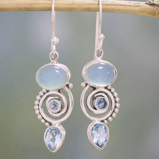 Exclusivos pendientes vintage de piedra lunar en plata 