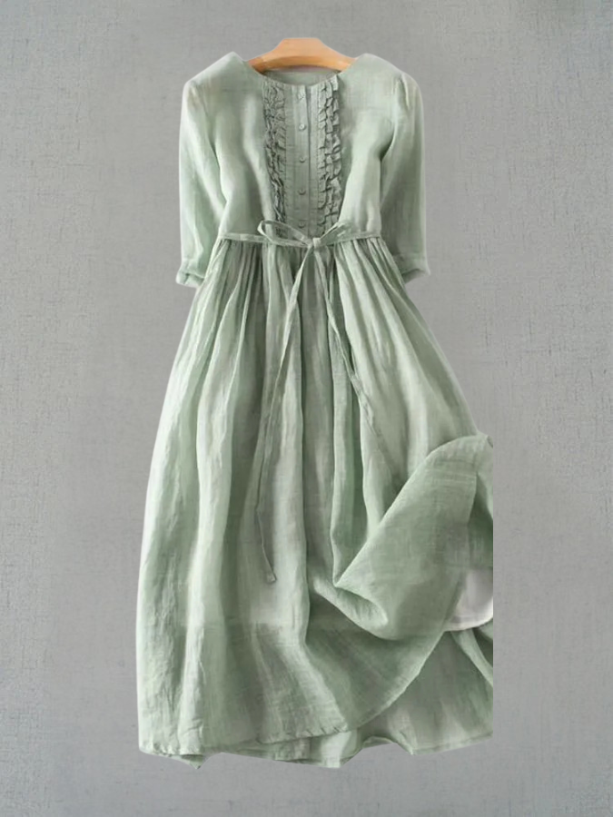 Krya - Vestido estilo retro con cuello redondo y lazos en la cintura