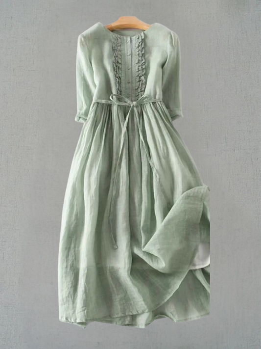 Krya - Vestido estilo retro con cuello redondo y lazos en la cintura