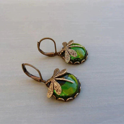 Pendientes de libélula esférica en oro antiguo