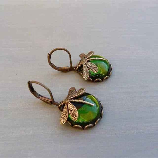 Pendientes de libélula de oro antiguo 