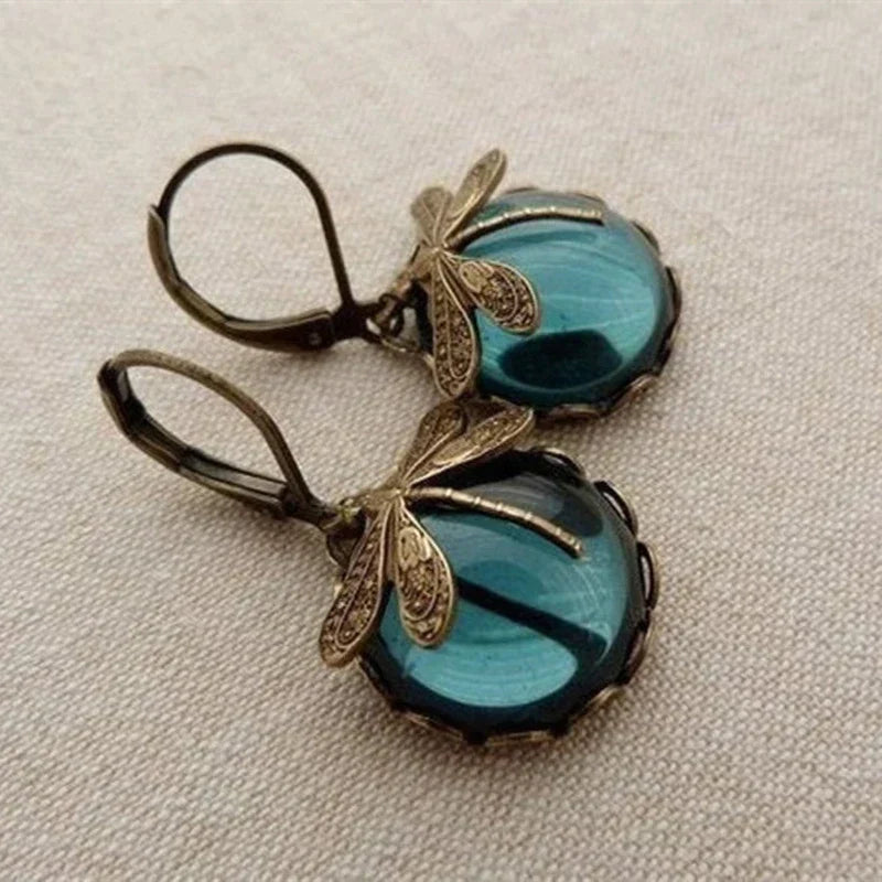 Pendientes de libélula de oro antiguo 