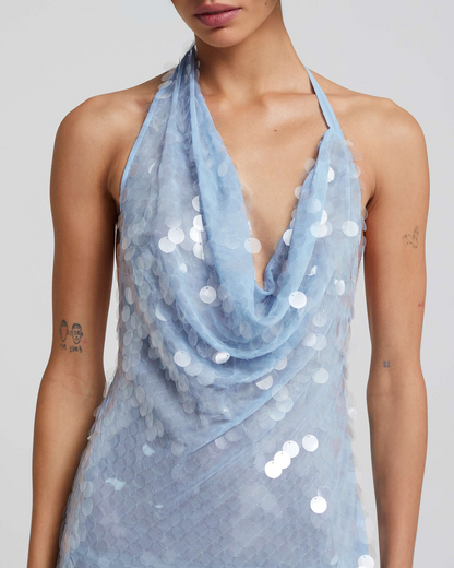 Naline™ | Vestido largo con cuello halter y lentejuelas 