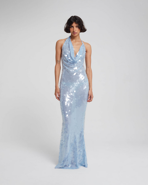 Naline™ | Vestido largo con cuello halter y lentejuelas 