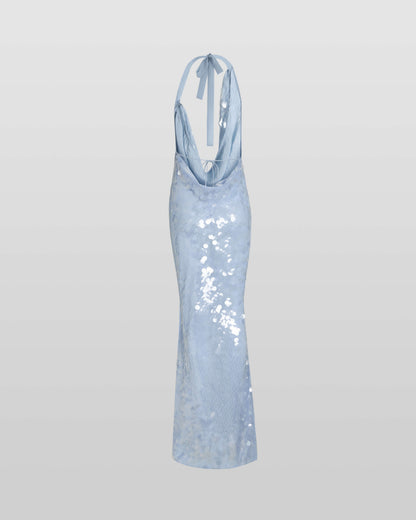 Naline™ | Vestido largo con cuello halter y lentejuelas 