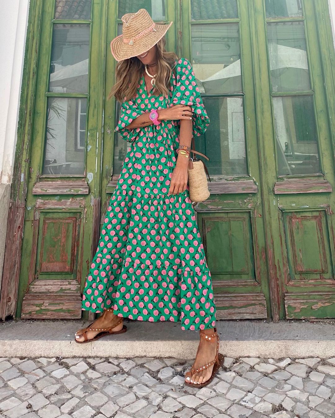 Vestido largo bohemio con flores