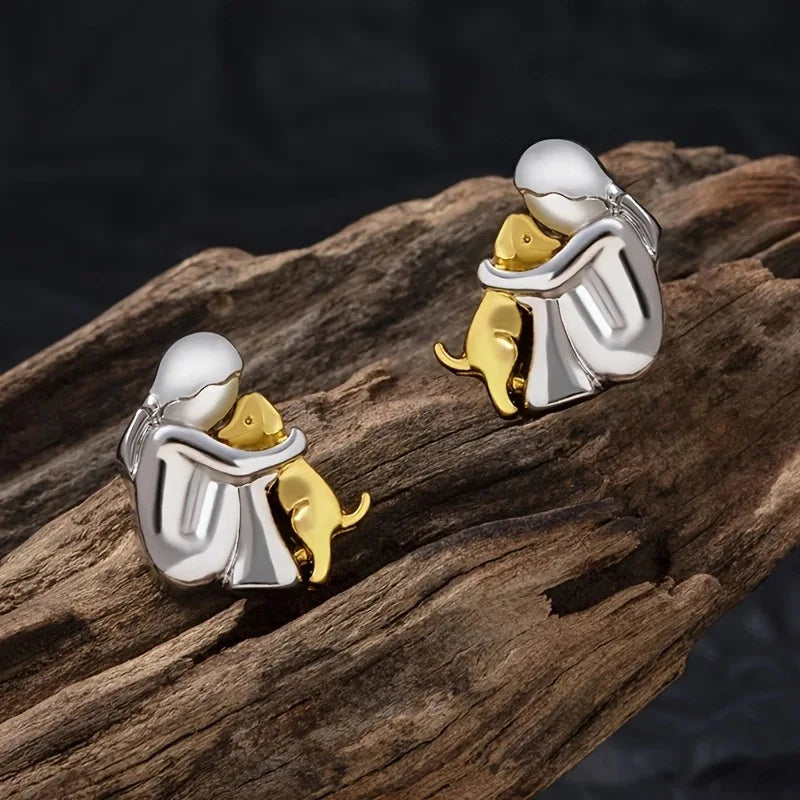 Pendientes de abrazo bicolor de plata y oro