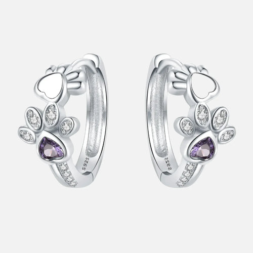 Pendientes Huggie Paw en plata con circonitas y piedra preciosa en forma de corazón