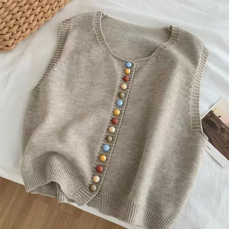 Mari™ - Chaleco de punto con botones de colores 