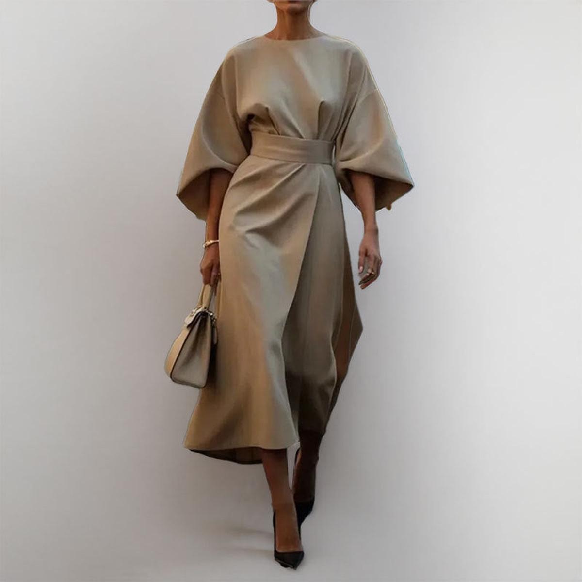 Edra | Vestido largo con mangas murciélago y tacto satinado 