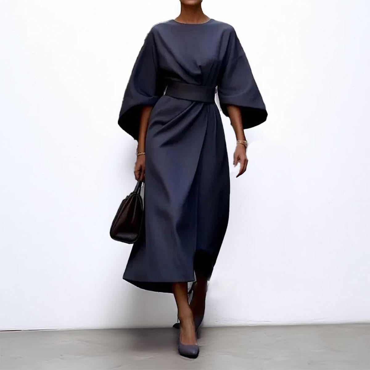 Edra | Vestido largo con mangas murciélago y tacto satinado 