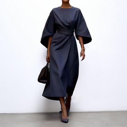Edra | Vestido largo con mangas murciélago y tacto satinado 