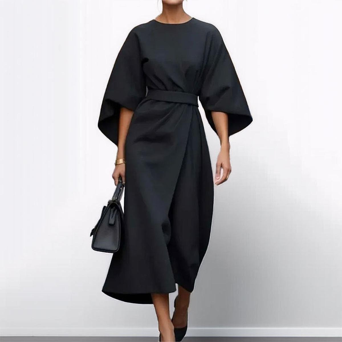 Edra | Vestido largo con mangas murciélago y tacto satinado 