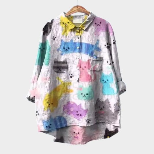 VIVIANA | Blusa Oversize con Gatos de Acuarela y Alegre Comodidad para Cada Momento 