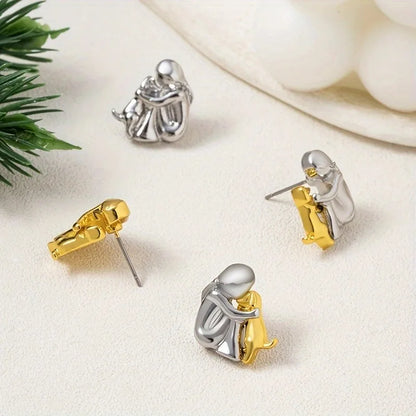Pendientes de abrazo bicolor de plata y oro