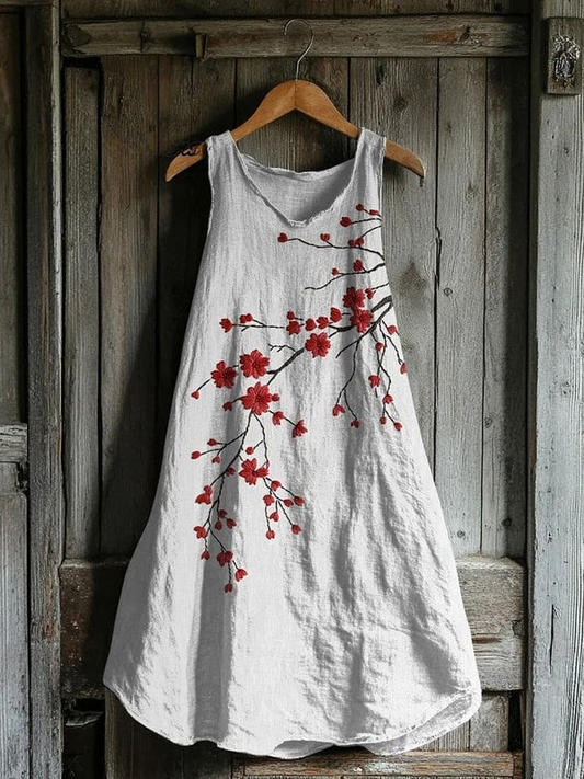 Vestido de tirantes color avellana con flor de cerezo