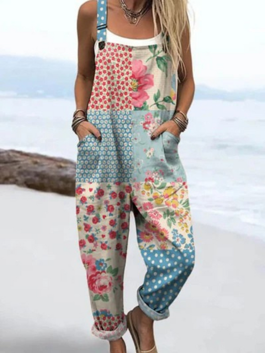 Mono de pierna ancha con patchwork floral 