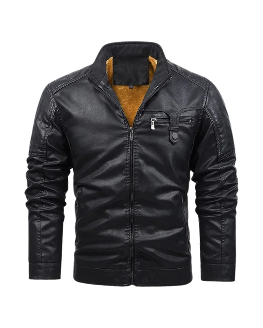 Chaqueta de cuero retro con forro polar