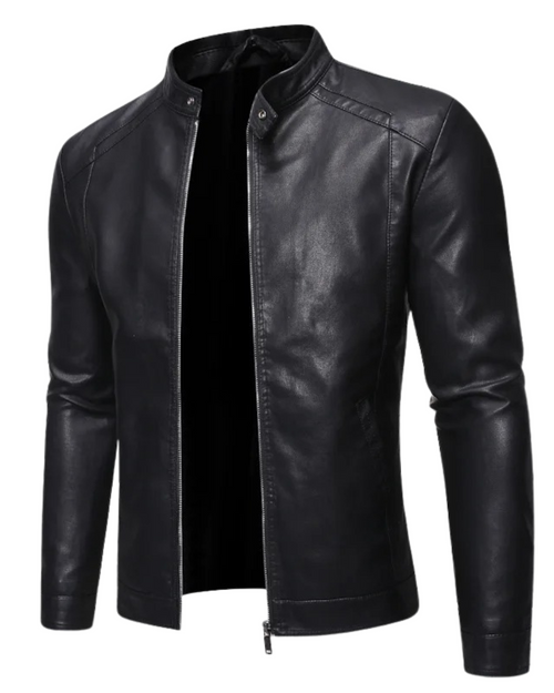 Chaqueta de cuero con cuello alto