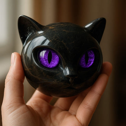 NyxCharm - Escultura de cabeza de gato negro místico