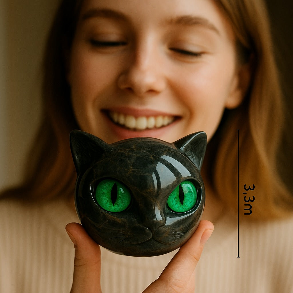 NyxCharm - Escultura de cabeza de gato negro místico