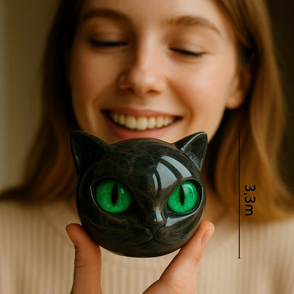 NyxCharm - Escultura de cabeza de gato negro místico
