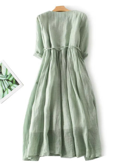 Krya - Vestido estilo retro con cuello redondo y lazos en la cintura