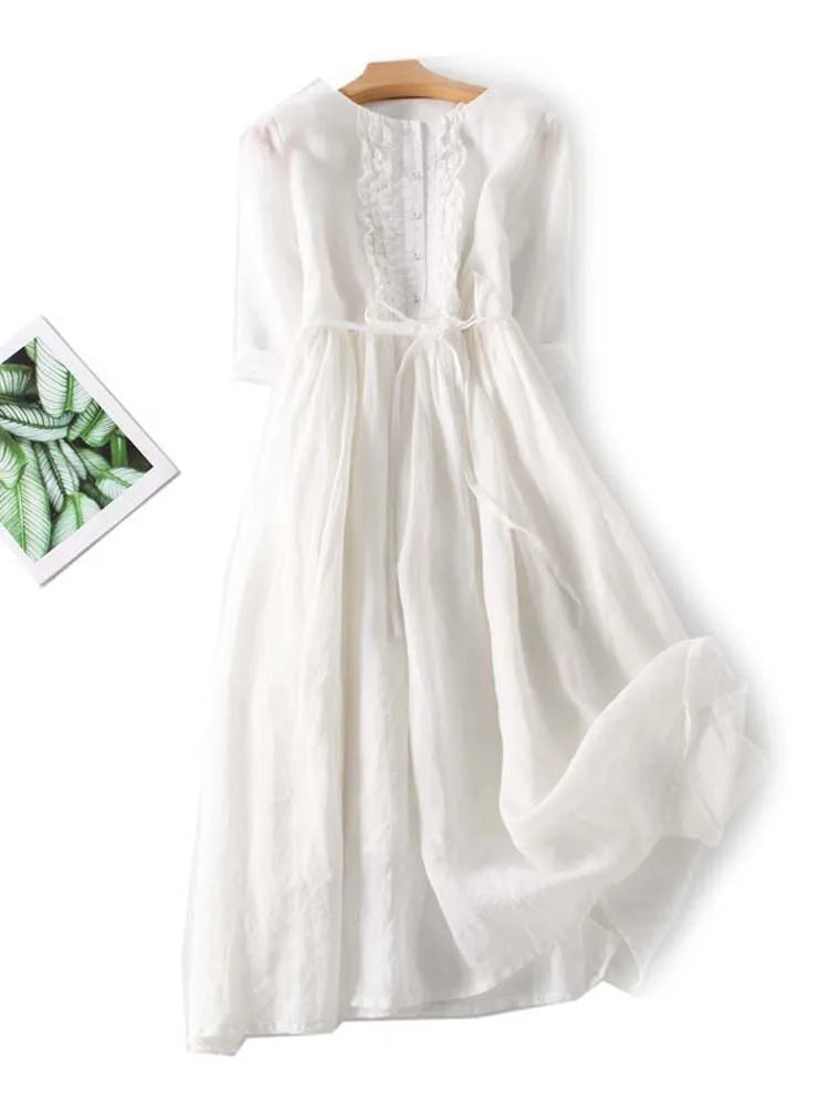 Krya - Vestido estilo retro con cuello redondo y lazos en la cintura