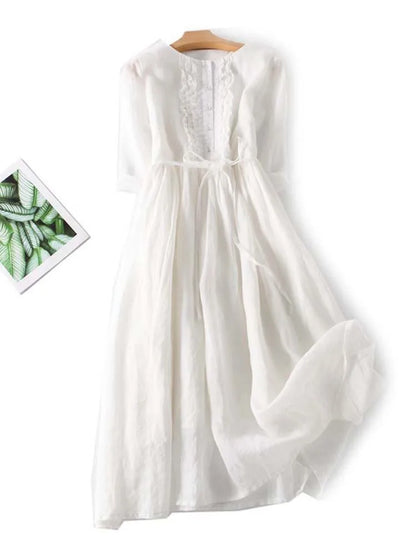 Krya - Vestido estilo retro con cuello redondo y lazos en la cintura