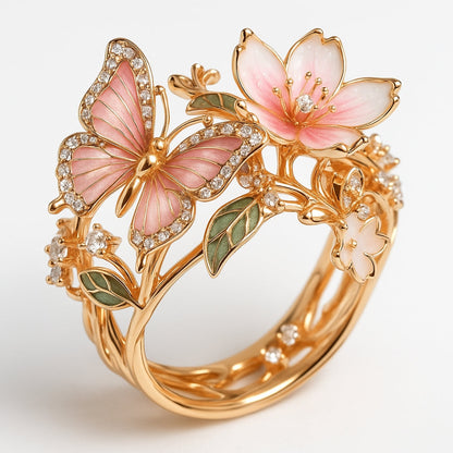 Anillo de circonita con mariposa brillante natural