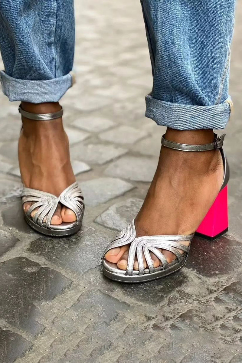 Seraphina™ | Sandalias brillantes con tacón grueso y hebilla elegante