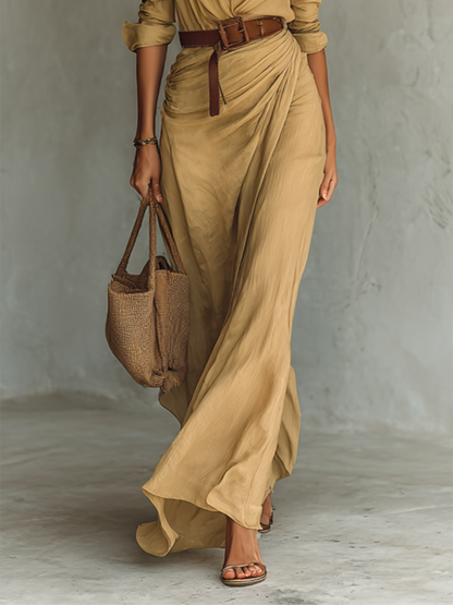 Veloura Luxe™ | Vestido camisero largo con cinturón incluido