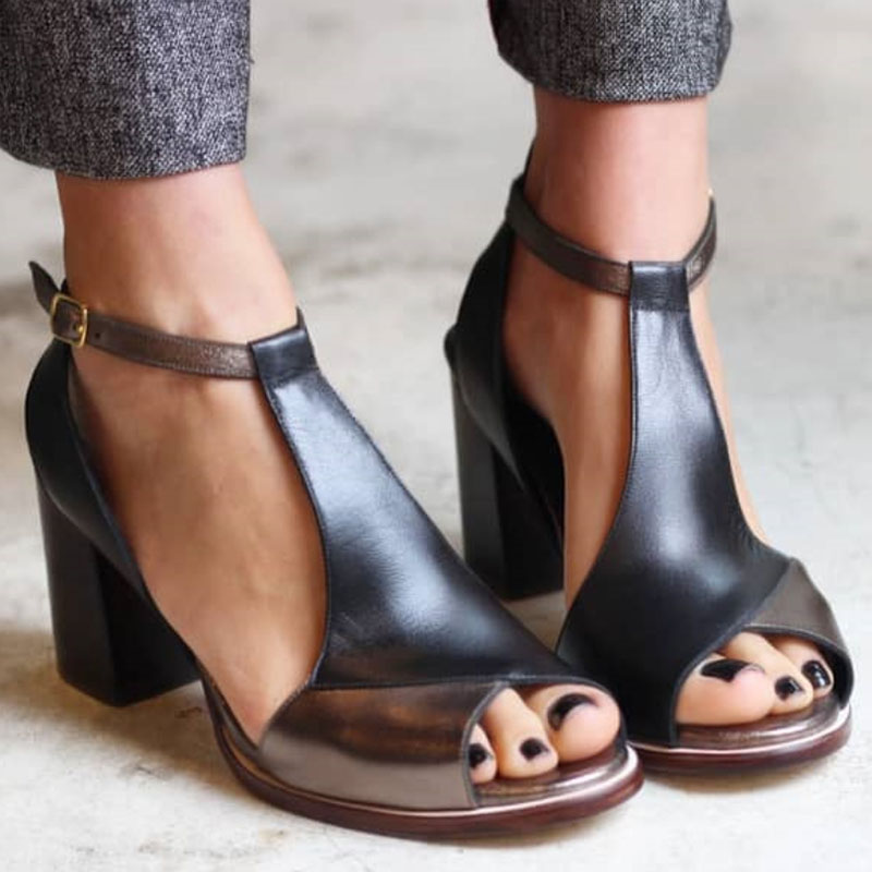 Nadaria | Tacones peep toe con patchwork negro