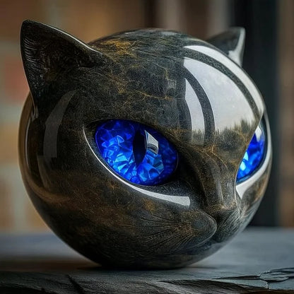 NyxCharm - Escultura de cabeza de gato negro místico