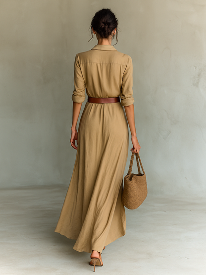 Veloura Luxe™ | Vestido camisero largo con cinturón incluido