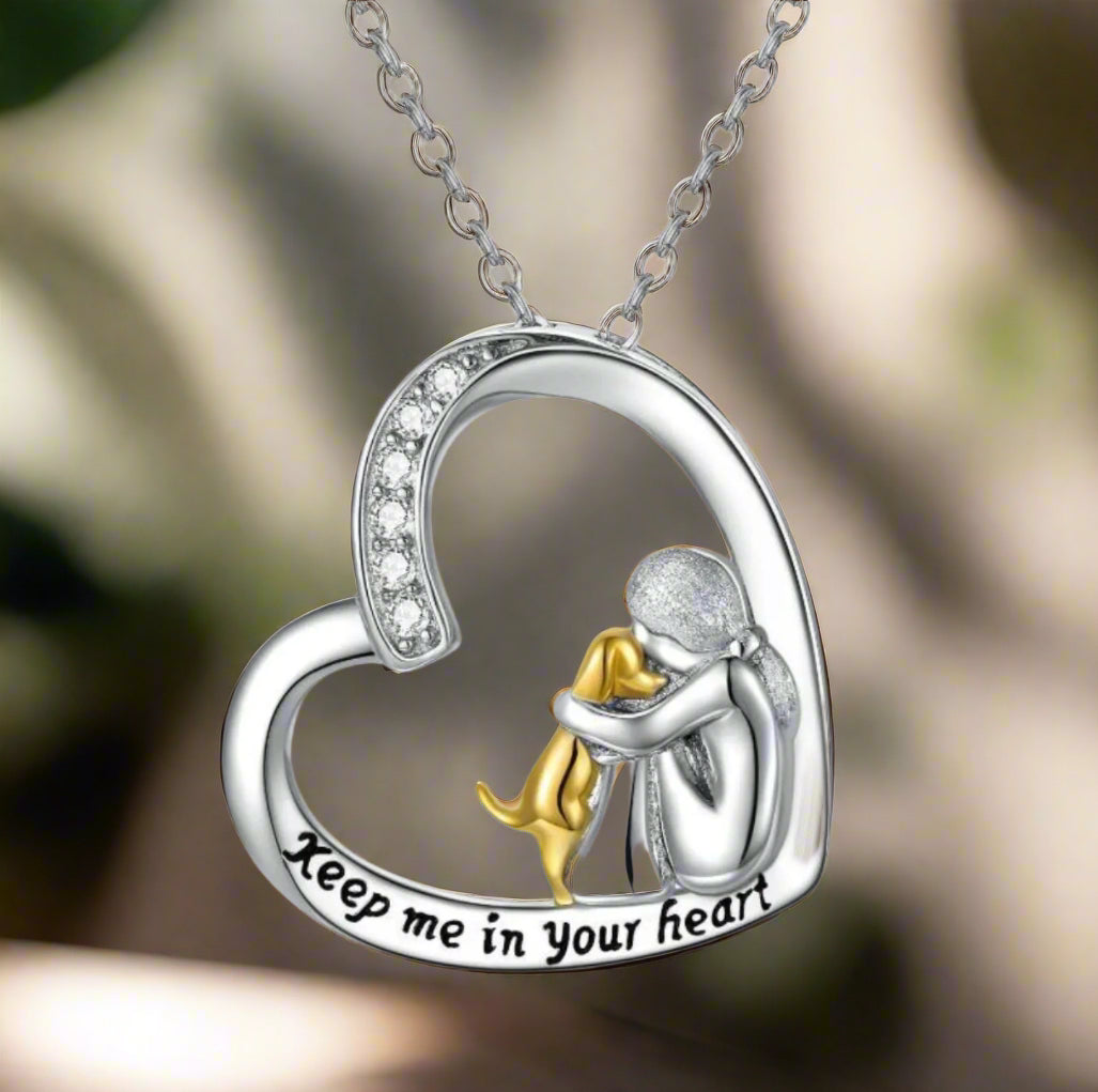 Collar de corazón de plata con perro y circonitas - Laura Jewelry