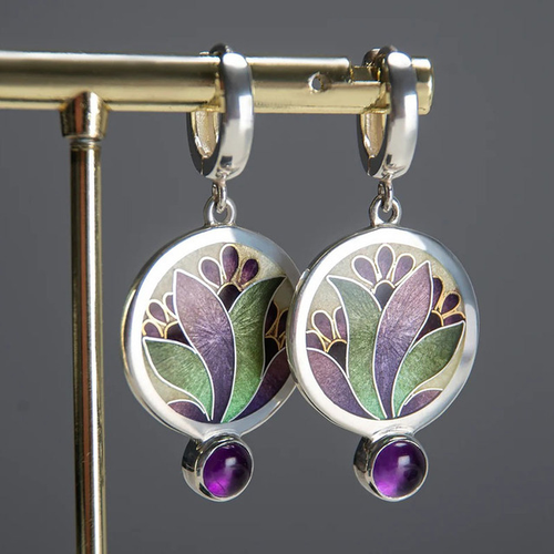 Pendientes bohemios de cristal morado 