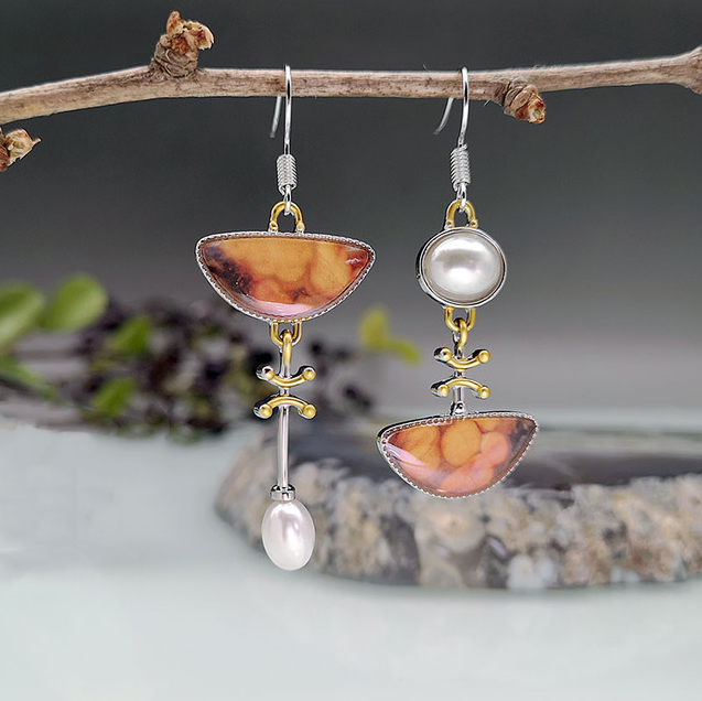 Pendientes vintage con piedra naranja natural 