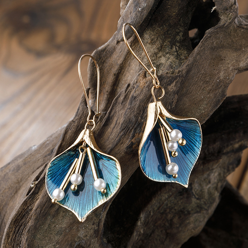 Pendientes vintage de loto azul en plata 