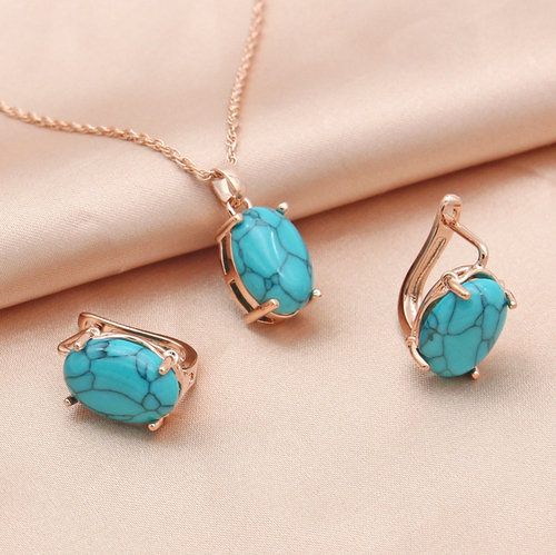 Pendientes vintage + collar con piedra turquesa 