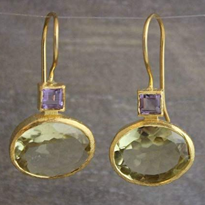 Pendientes vintage de oro con cristal verde 