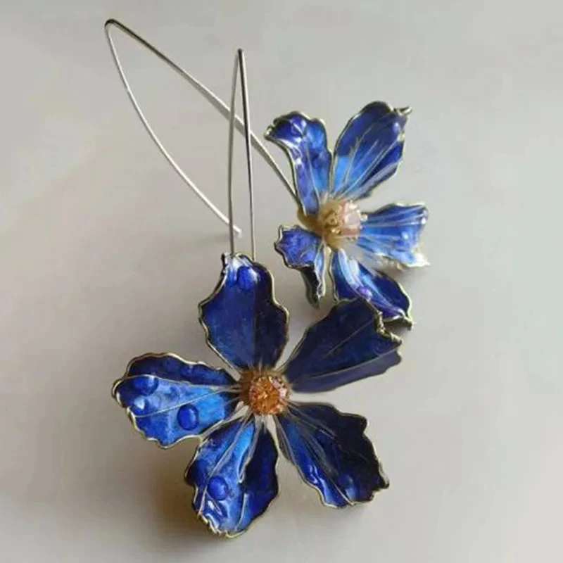 Bliss - Pendientes vintage de flores azules 