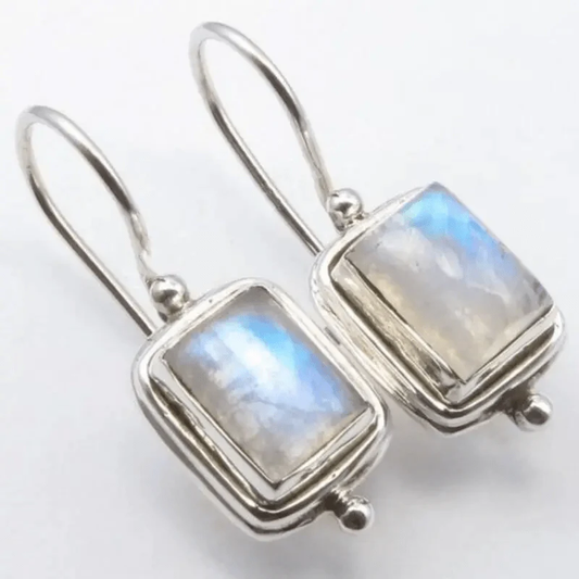 Pendientes vintage con piedra lunar cuadrada 