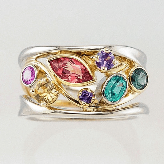 Anillo vintage de oro y plata con circonitas de colores 