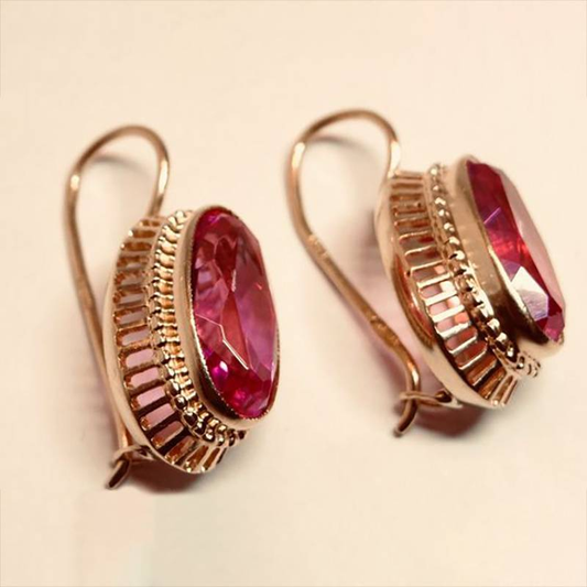 Pendientes vintage de cristal rojo y oro rosa