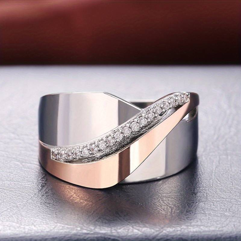 Anillo vintage de circonitas en oro rosa y plata